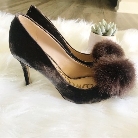 Sam Edelman Velvet Pom Pom Heels - Sz 6 - Picture 5 of 5